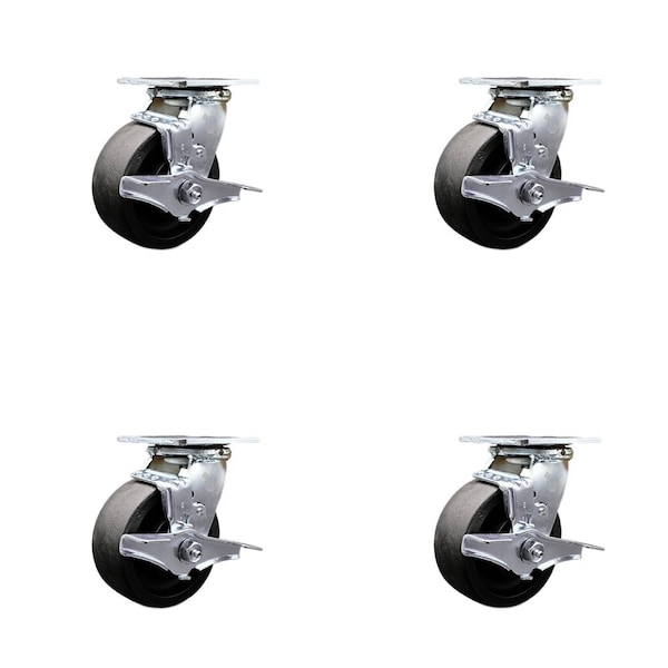 Tool Box Caster Wheel Set 5'' Glass Filled Nylon Swivel Casters, 4PK